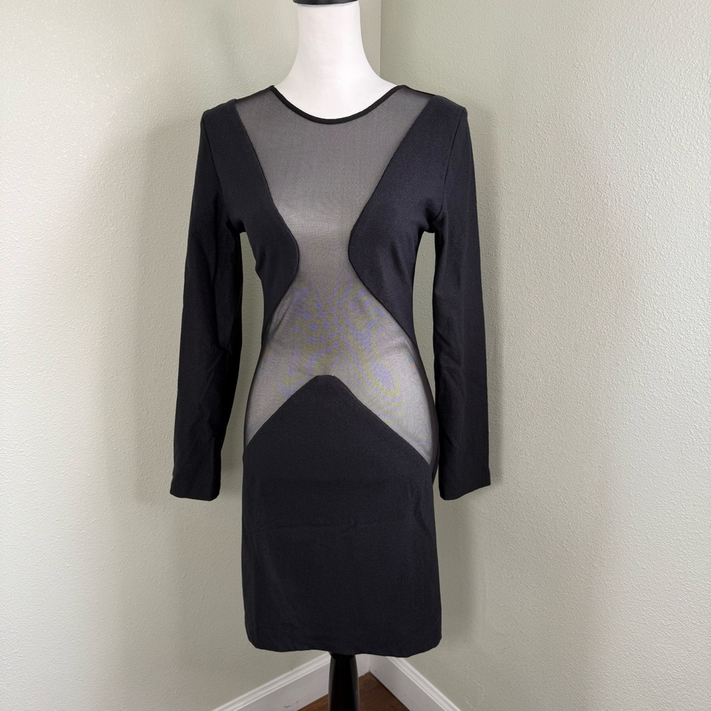 Vintage Adolfo Sanchez Size 4 Black Wool Mesh Cut-Out Dress